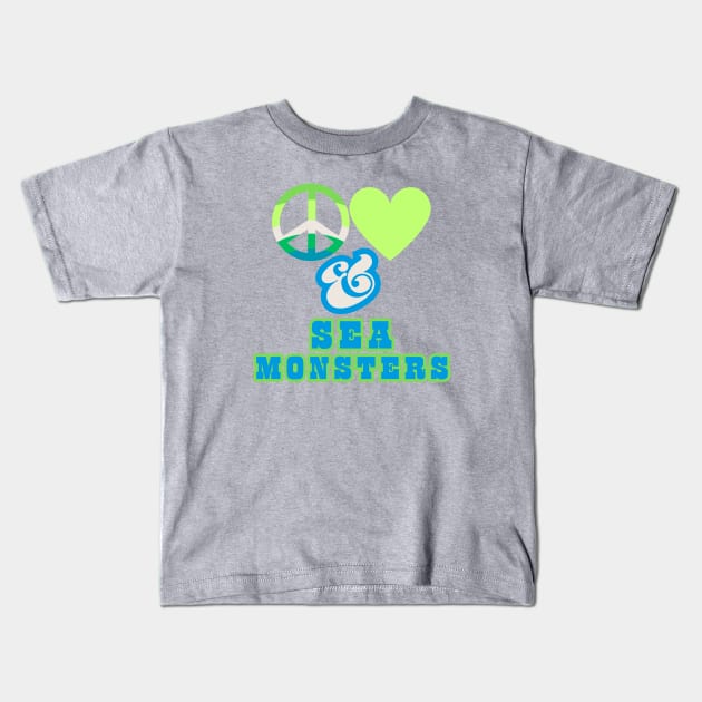 Peace, Love & Sea Monsters  - Pacific Northwest Style Kids T-Shirt by SwagOMart